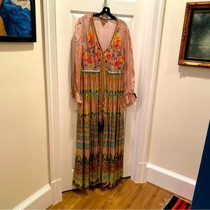 Elegant hand-detailed Indian-embroidered print dress